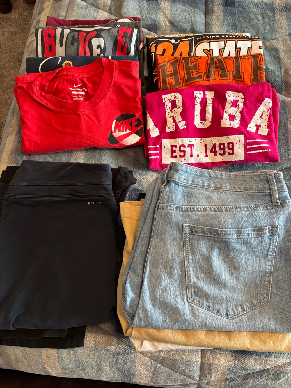 Nike Red Logo T‑Shirt with Colorful Casual Tee & Jeans Bundle
